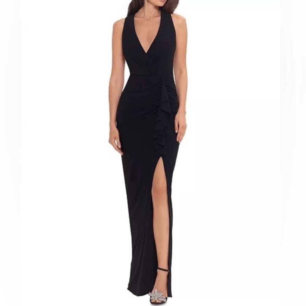 Betsy & Adam Elegant Black Evening Gown